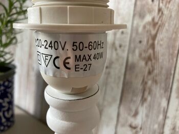 30cm White Wooden Table Bedside Lamp With Shade Country Style Décor, 7 of 8