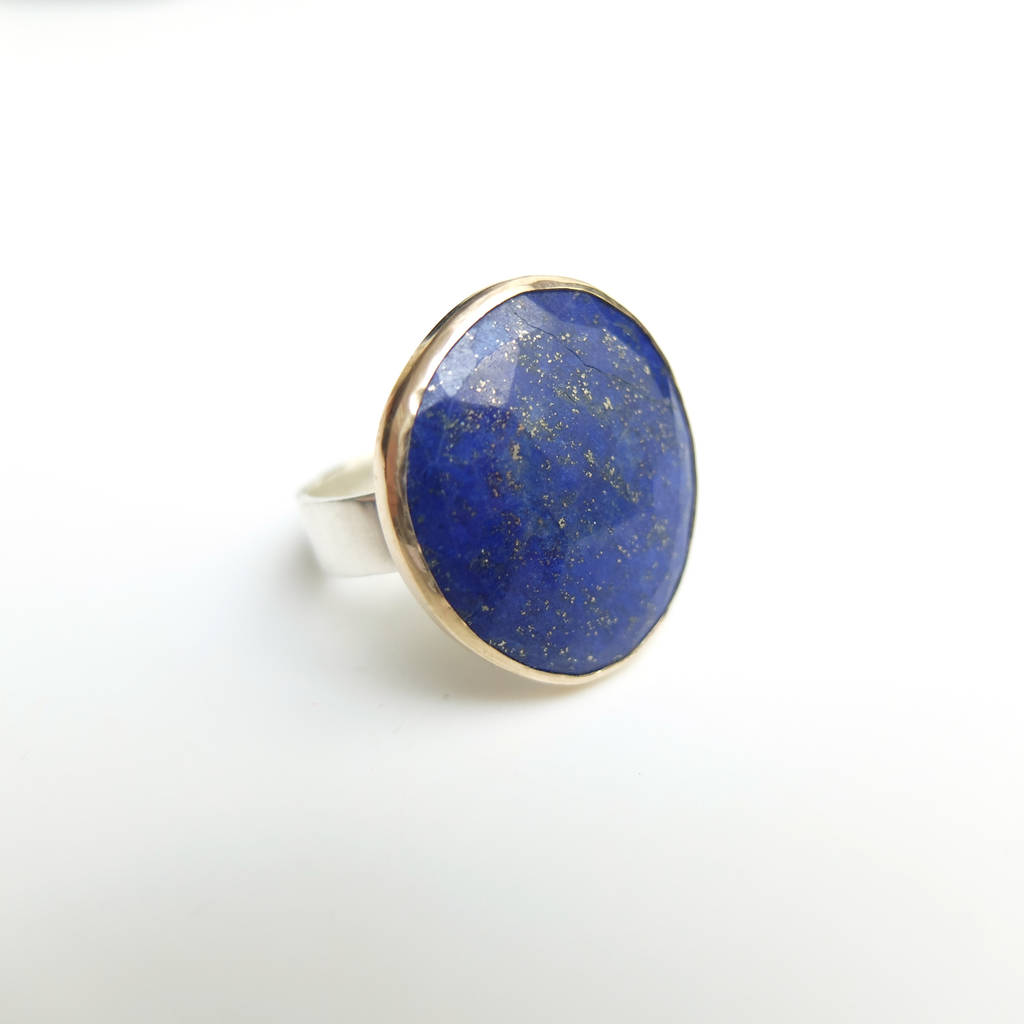Lapis Lazuli Gemstone Ring Set In 9ct Gold And Silver, 1 of 5