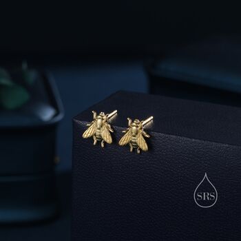 Oxidised Silver Fly Stud Earrings In Sterling Silver, 4 of 11