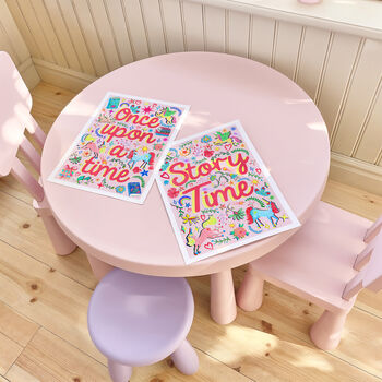 Pink Story Time Print, Reading Nook Illustration, Girls Room Wall Art, 11 of 12