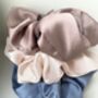 Lina Soft Scrunchie Set Of Three Blue Blush Pink Mauve, thumbnail 3 of 5