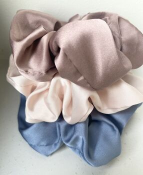 Lina Soft Scrunchie Set Of Three Blue Blush Pink Mauve, 3 of 5