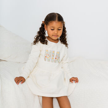 Personalised Girls Dress Natural Name Long Sleeved, 11 of 12