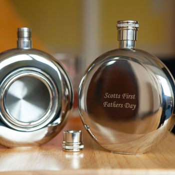 Personalised and Engraved Round Window Hip Flask, 4 of 12