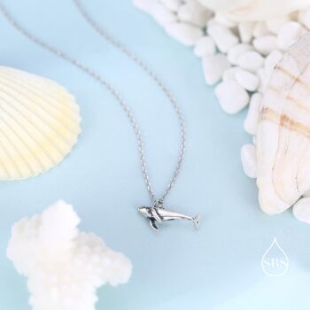 Tiny 3D Whale Pendant Necklace In Sterling Silver, 7 of 12