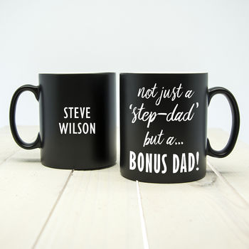 'Bonus Dad' Personalised Black Matte Mug, 2 of 3