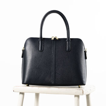 Classic Italian Leather Handbag | Structured Black Work And Occasion Bag, 3 of 10