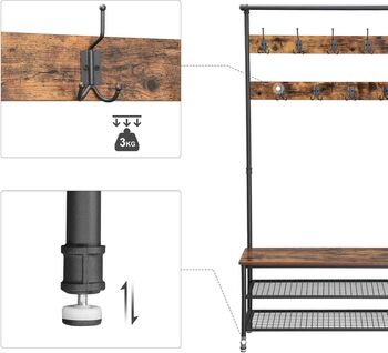 Hall Tree Coat Rack With Bench And Shoe Storage And Hooks, 5 of 7