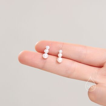 Sterling Silver Natural Pearl Trio Stud Earrings, 2 of 11