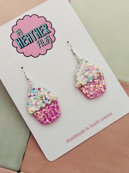 Pink Cupcake Glitter Statement Earrings / Baker Gift Idea / Bakery Aesthetic, 2 of 5