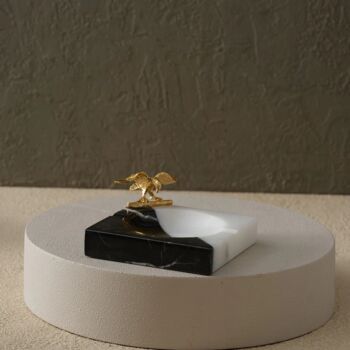 Handmade Black And White Marble Ashtray With Silver Lion, 2 of 4