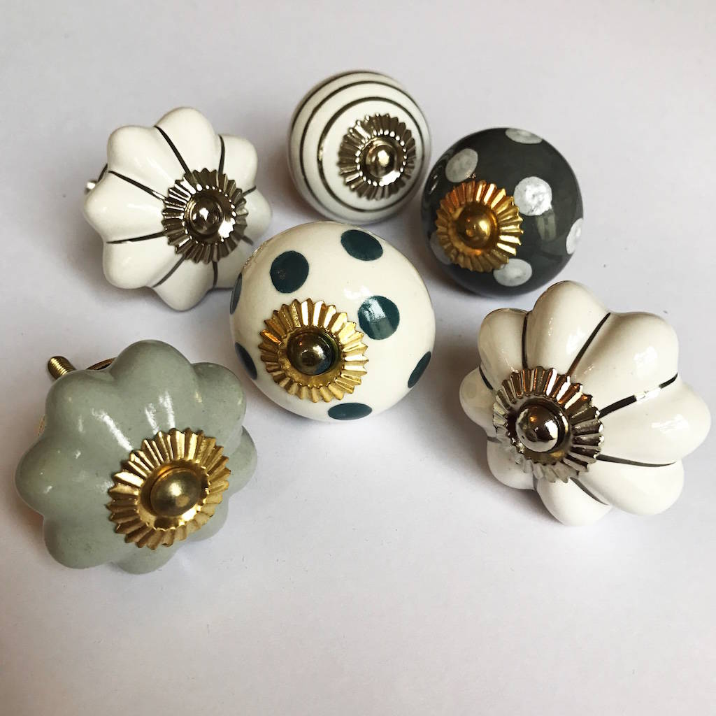 Set Of Assorted Grey And White Drawer Knobs By French Grey Interiors