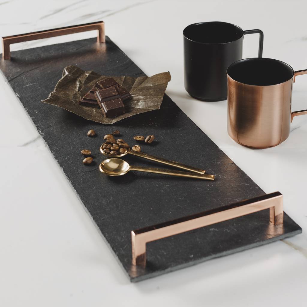 slate serving tray with copper handles by marquis & dawe