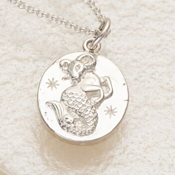 Engraved Sterling Silver Capricorn Zodiac Necklace, 2 of 7