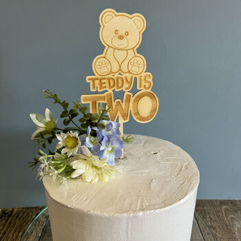 Teddy Bear Cake Topper Age Two Childrens Birthday, 4 of 4
