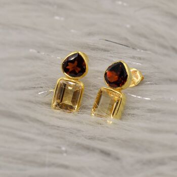 Garnet Citrine Silver Stud Earrings, 7 of 11