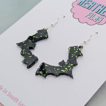 Bat Glitter Halloween Resin Earrings, 4 of 4