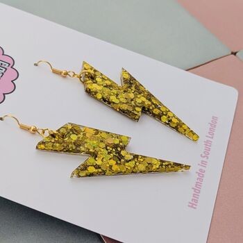 Gold Lightning Bolt Earrings Small And Large, 4 of 8