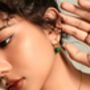 Elegant Green Jade Lily Hoop Earrings, thumbnail 2 of 10