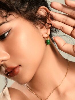 Elegant Green Jade Lily Hoop Earrings, 2 of 10