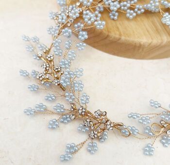 Blue Gypsophila Bridal Hair Vine, 5 of 7