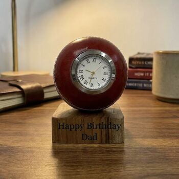 Cricket Ball Clock With Personalised Wood Plinth, 9 of 12