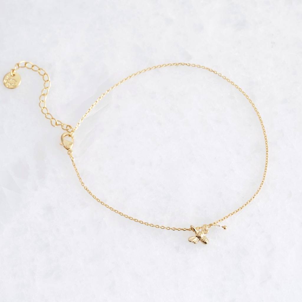 Gold Plated Bee Charm Anklet, 1 of 4