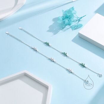 Emerald Green Cz Leaf Motif Bracelet, 4 of 12