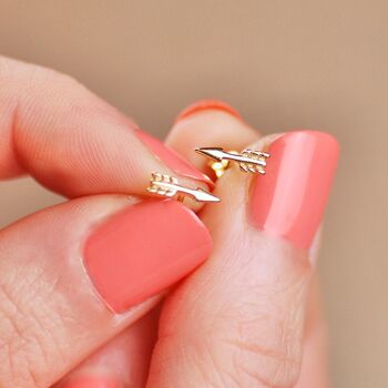 Tiny 18ct Gold Plate Arrow Stud Earrings, 2 of 10