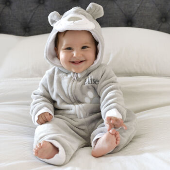 Personalised Soft Baby Grey Teddy Onesie, 5 of 8