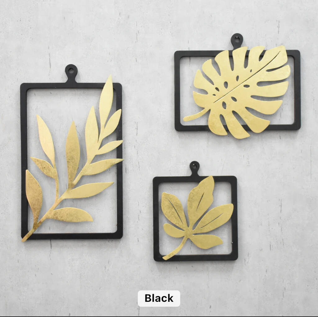Luxury Set Of Three Black/ Antique Gold Leaf Wall Art By Rowan Homes Design