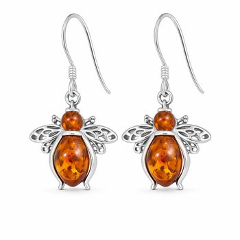 Sterling Silver Baltic Amber Bee Drop Earrings – 15mm, 4 of 5
