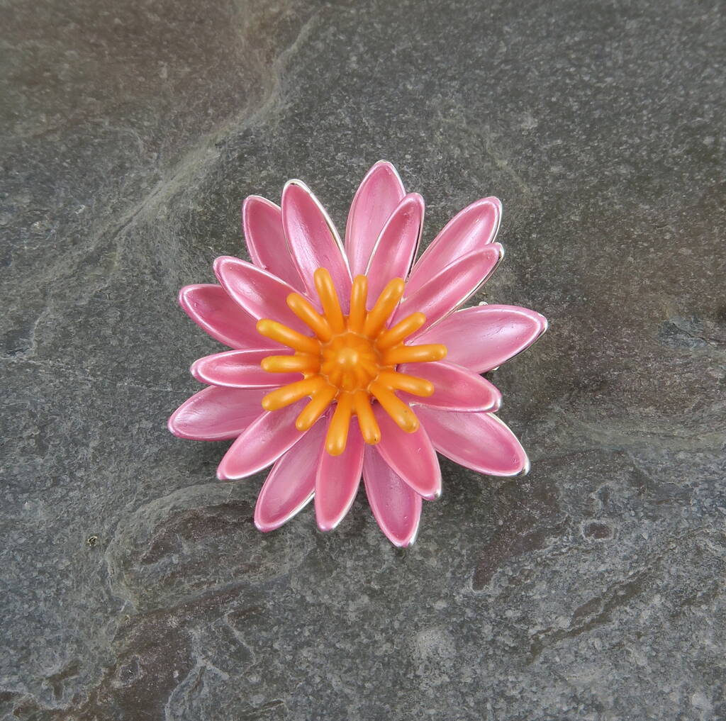 Water Lily Pink Flower Brooch, 1 of 3