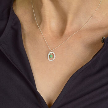 Halo Birthstone Necklace Chrysoprase May In Silver, 3 of 7