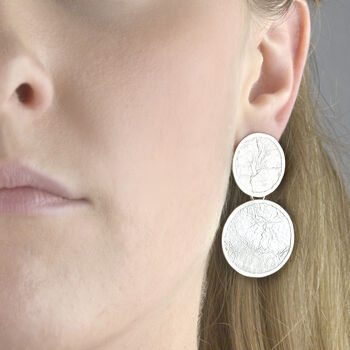 Textured Drop Earrings In Sterling Silver, 2 of 3