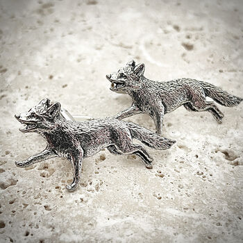 Wild Fox Cufflinks Antiqued Pewter, 4 of 6