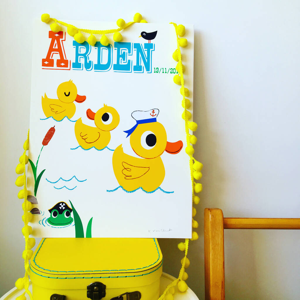 Personalised Baby Ducks Name Birth Print By Ketchup On Everything