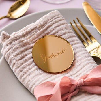 Personalised Circle Mirror Gold Wedding Place Setting, 3 of 5