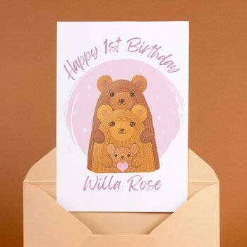 Crochet Baby Bear Family First Birthday Card, 2 of 4