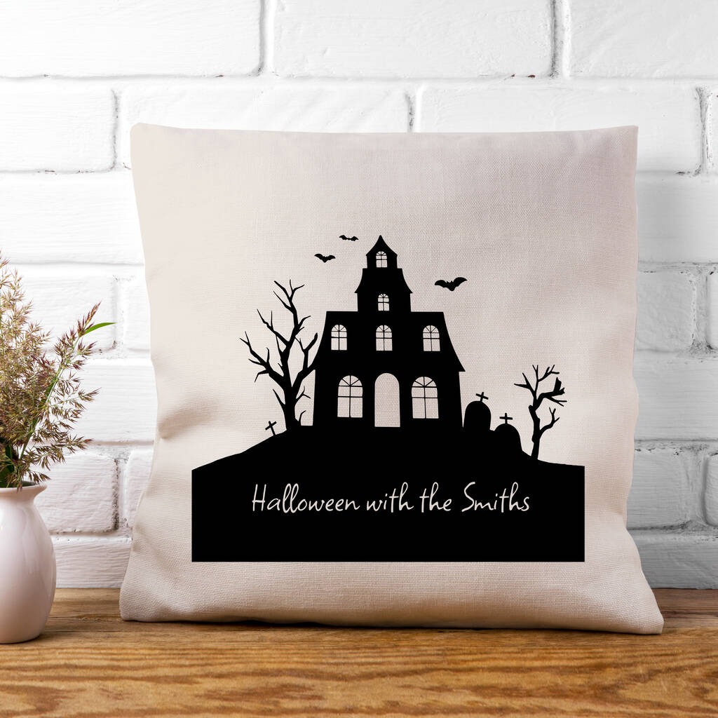 Personalised Halloween Haunted House Cushion Cover, 1 of 4