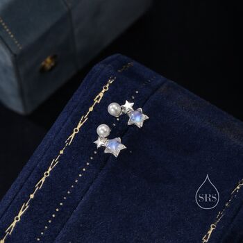 Tiny Moonstone Star And Pearl Stud Earrings, 5 of 10