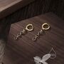 Sterling Silver Sapphire Blue Cz Dangle Chain Huggie Hoop Earrings, thumbnail 4 of 12