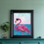 Metallic Gold Pink Flamingo With Beach Sea Scene Print, thumbnail 3 of 3