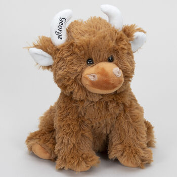 Brown Highland Cow Soft Toy+Personalised Horn+Gift Bag, 3 of 11