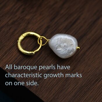 Baroque Pearl With Skinny Hammered Hoop Earrings, 8 of 11