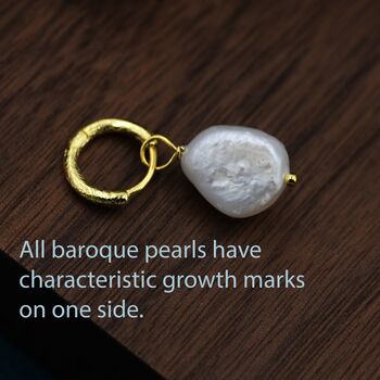 Baroque Pearl With Skinny Hammered Hoop Earrings, 8 of 12