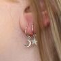 Sterling Silver Mismatched Moon And Star Hoop Earrings, thumbnail 1 of 8