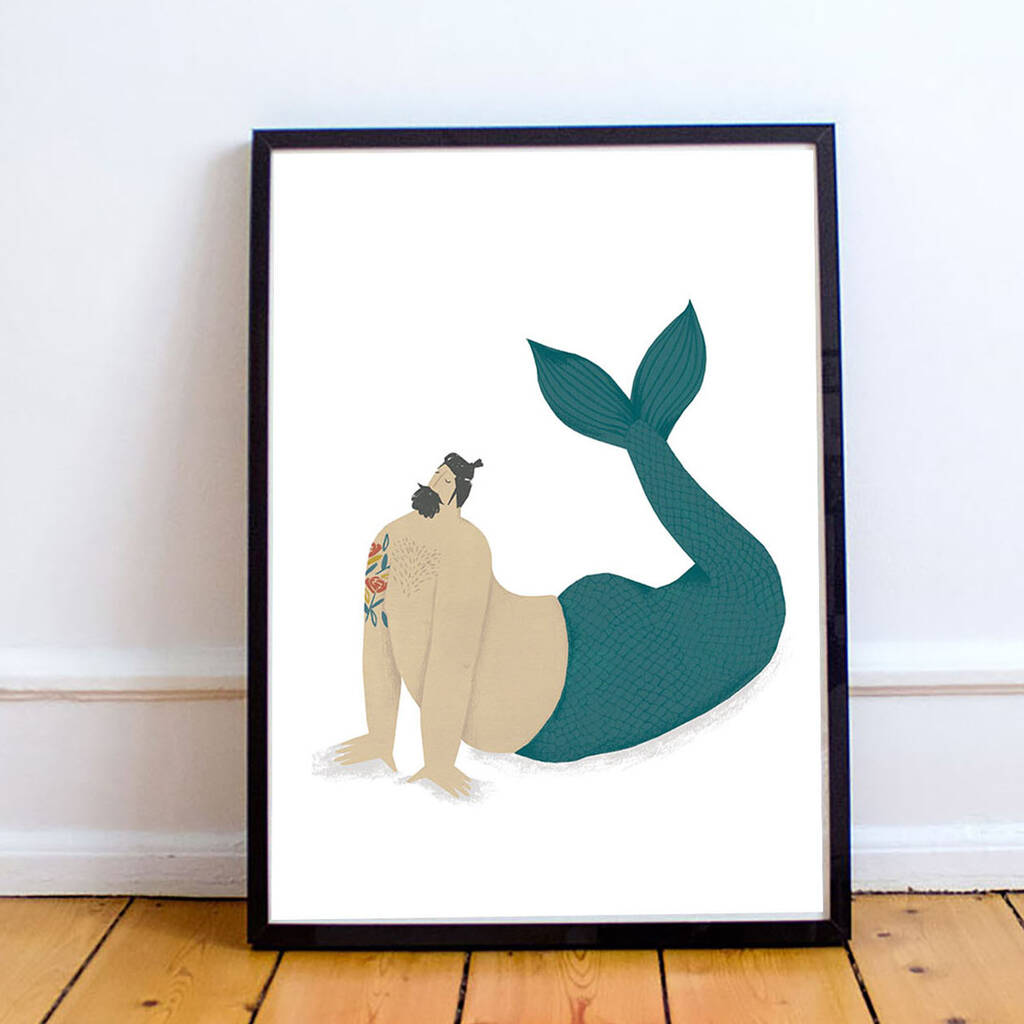 Funny Sexy Merman Illustration Print By Elsa Rose Frere