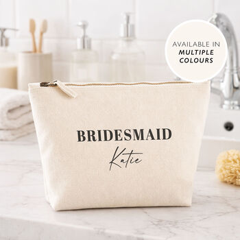 100% Cotton Premium Personalised Bridesmaid Makeup Travel Bag Gift, 2 of 12