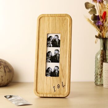 Solid Oak Photobooth Frame With Personalisation And Photo Strip Print Option, 4 of 11